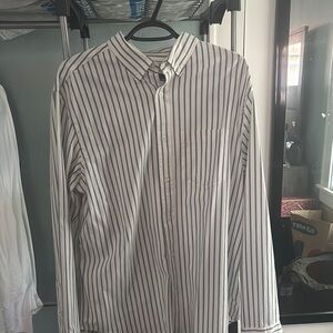 Black and White Casual Button Down Shirt with Stripes